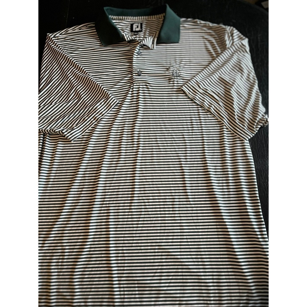 FootJoy Golf‎ Club Polo Shirt Striped Logo Green Short Sleeve Mens
